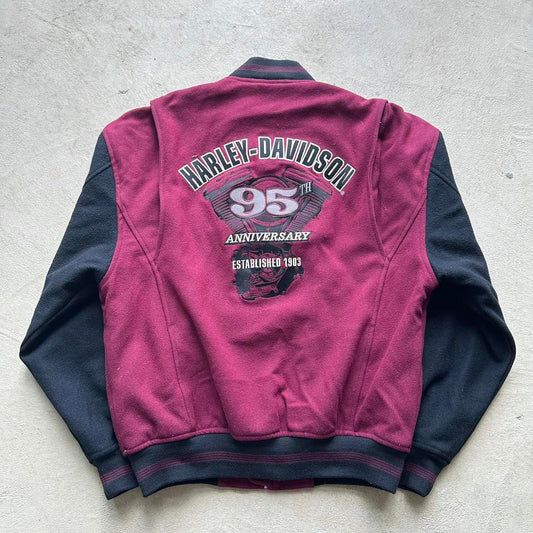 Vintage Harley Davidson Maroon Bomber Jacket