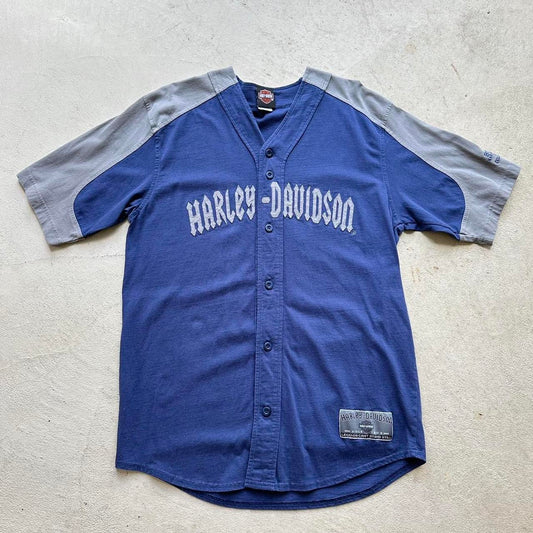 Vintage Harley Davidson Navy Jersey Button Up - L