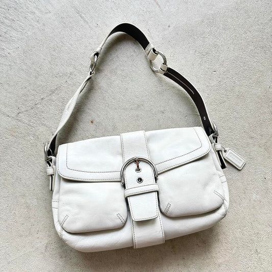 Vintage Y2K Coach White Square Soho Leather Shoulder Bag