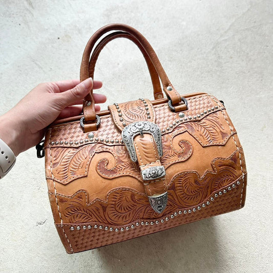 Vintage American West Western Style Tan Leather Handbag