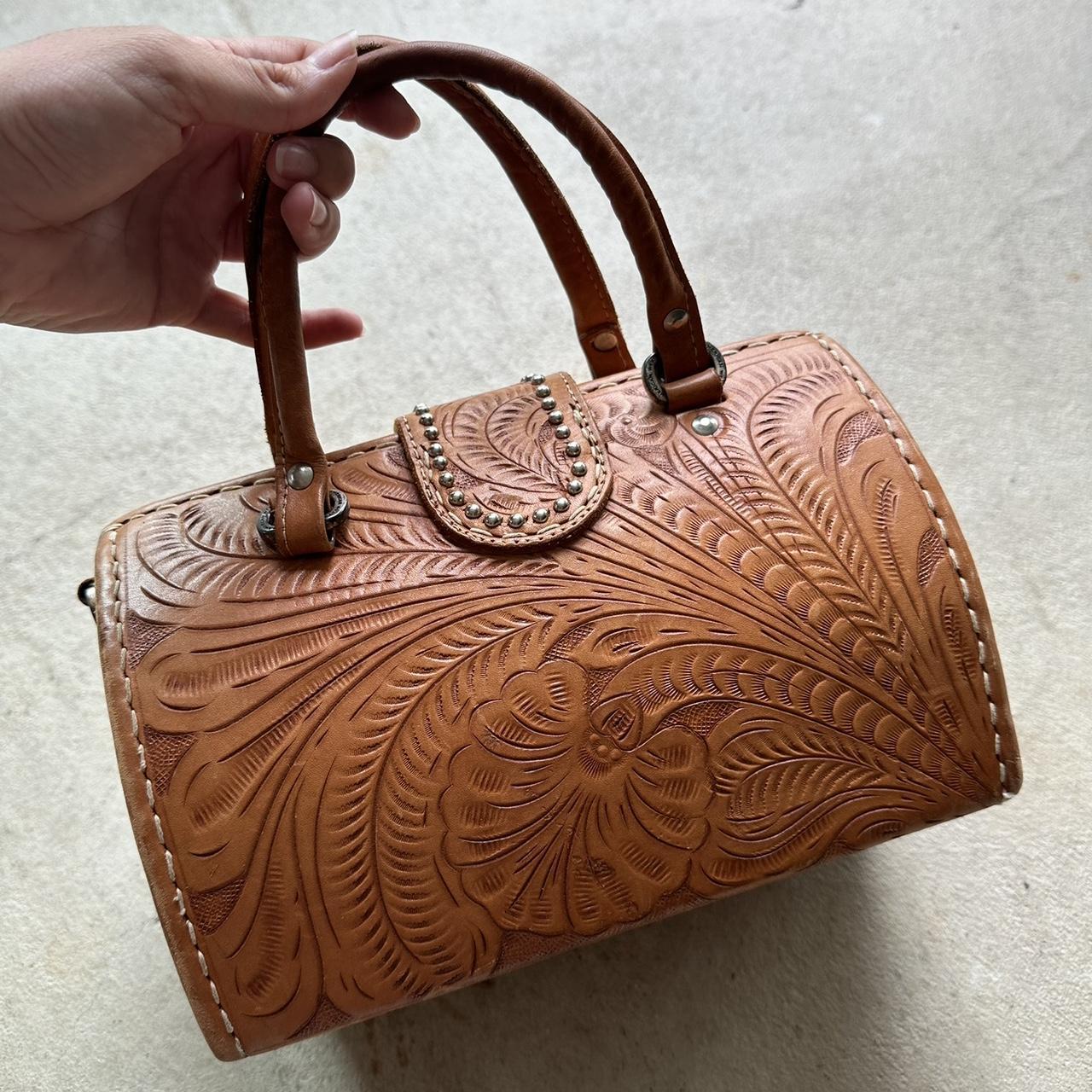 Vintage American West Western Style Tan Leather Handbag