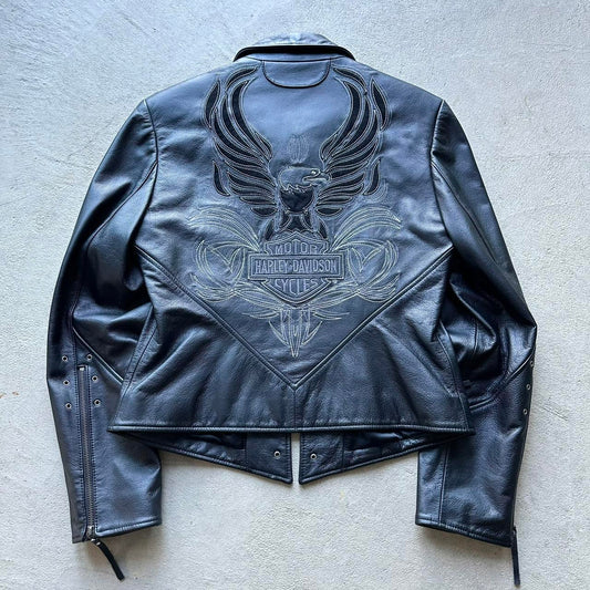 Vintage Harley Davidson Black Leather Motorcycle Jacket - M