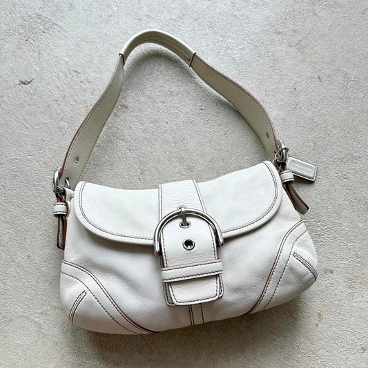 Vintage Y2K Coach White Mini Soho Leather Shoulder Bag