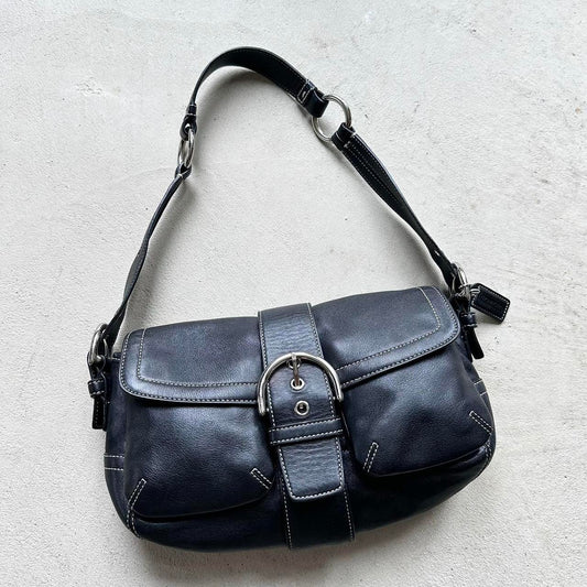 Vintage Y2K Coach Black Square Soho Leather Shoulder Bag