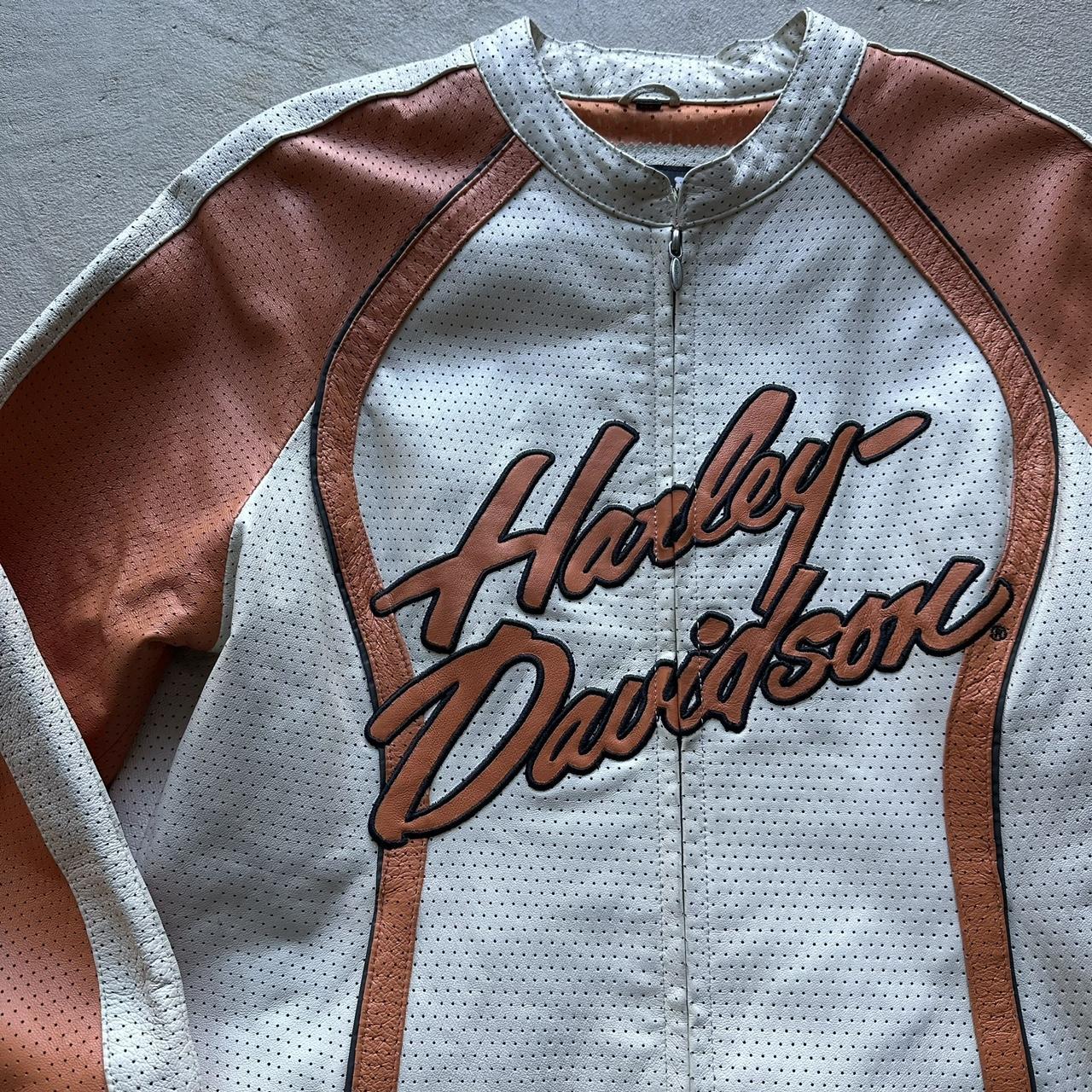 Vintage Y2K Harley Davidson Orange Leather Motorcycle Jacket - XL