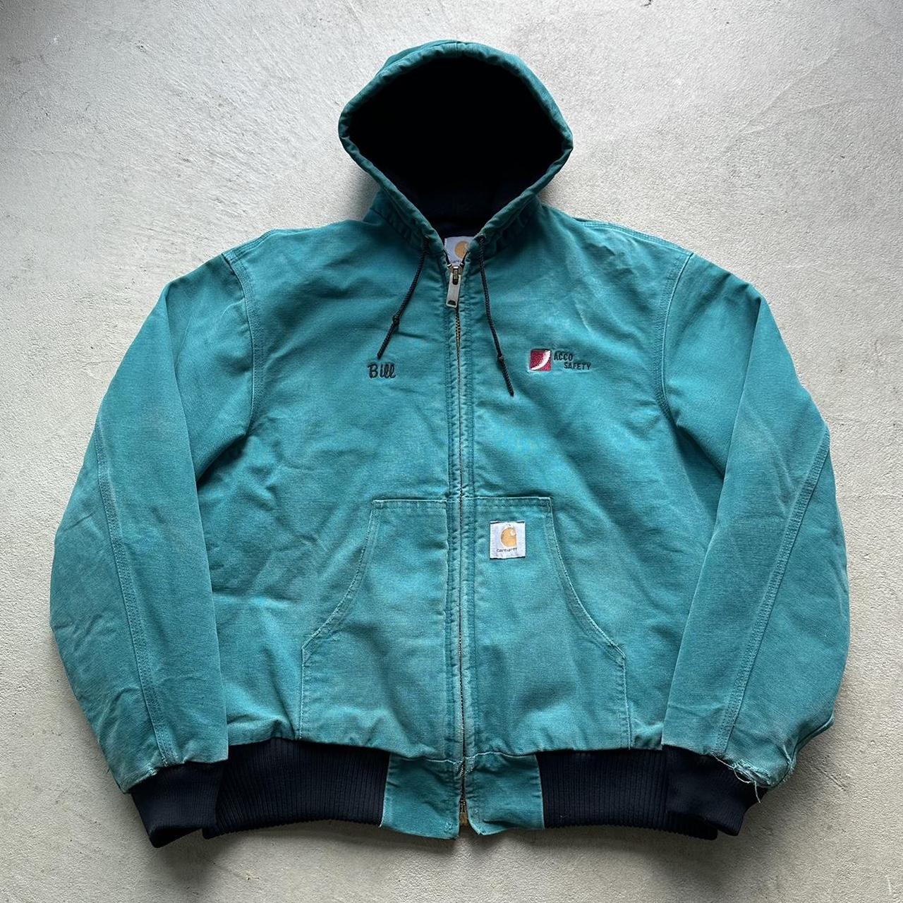 Rare Vintage Carhartt Aqua Blue Hooded Jacket - L