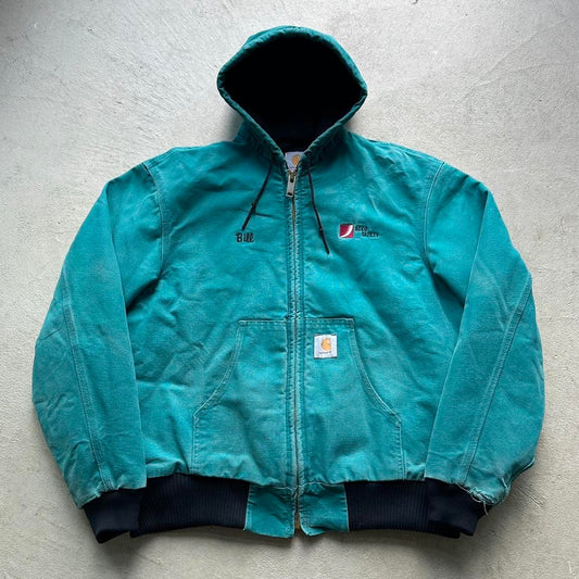 Rare Vintage Carhartt Aqua Blue Hooded Jacket - L