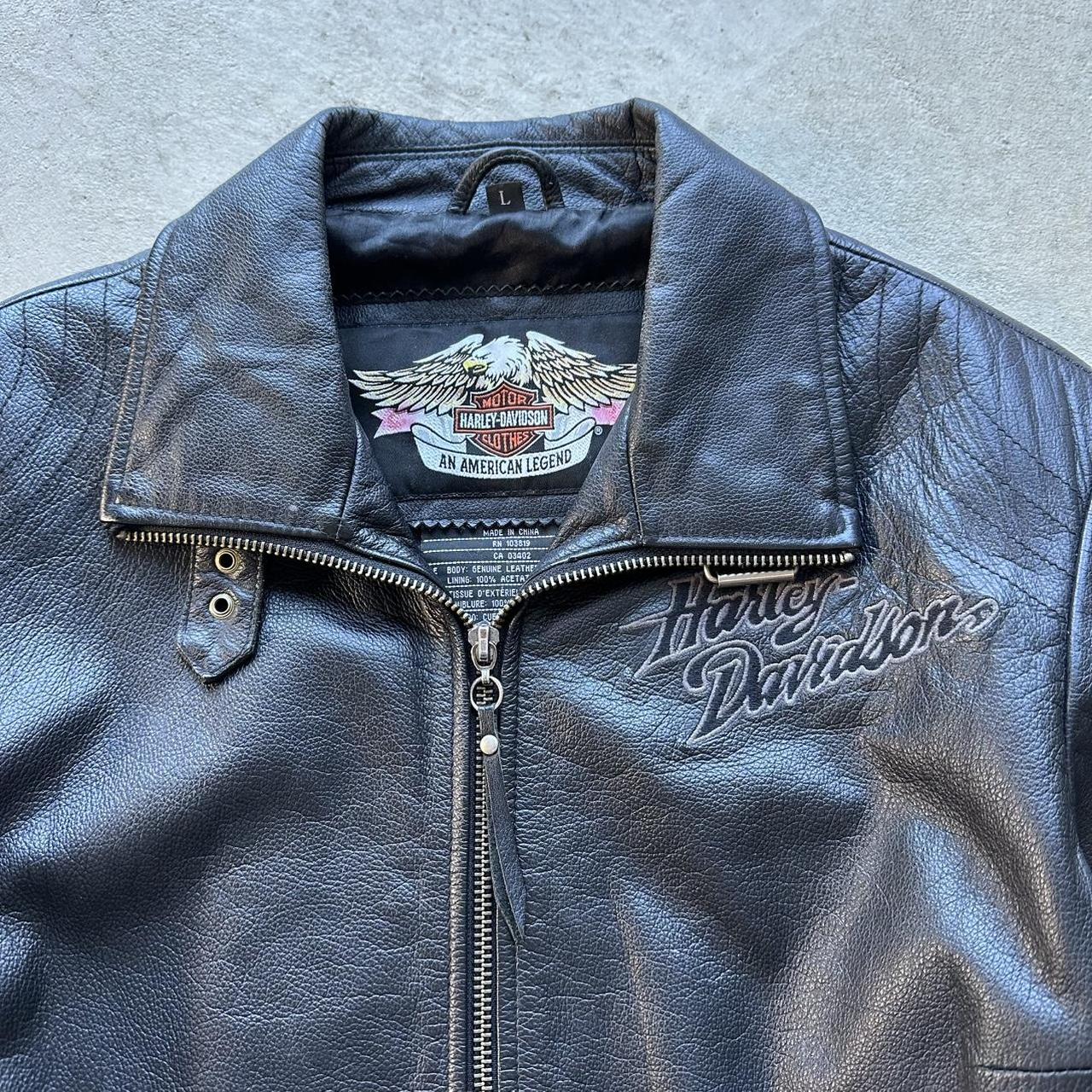 Vintage Harley Davidson Black Leather Motorcycle Jacket - L