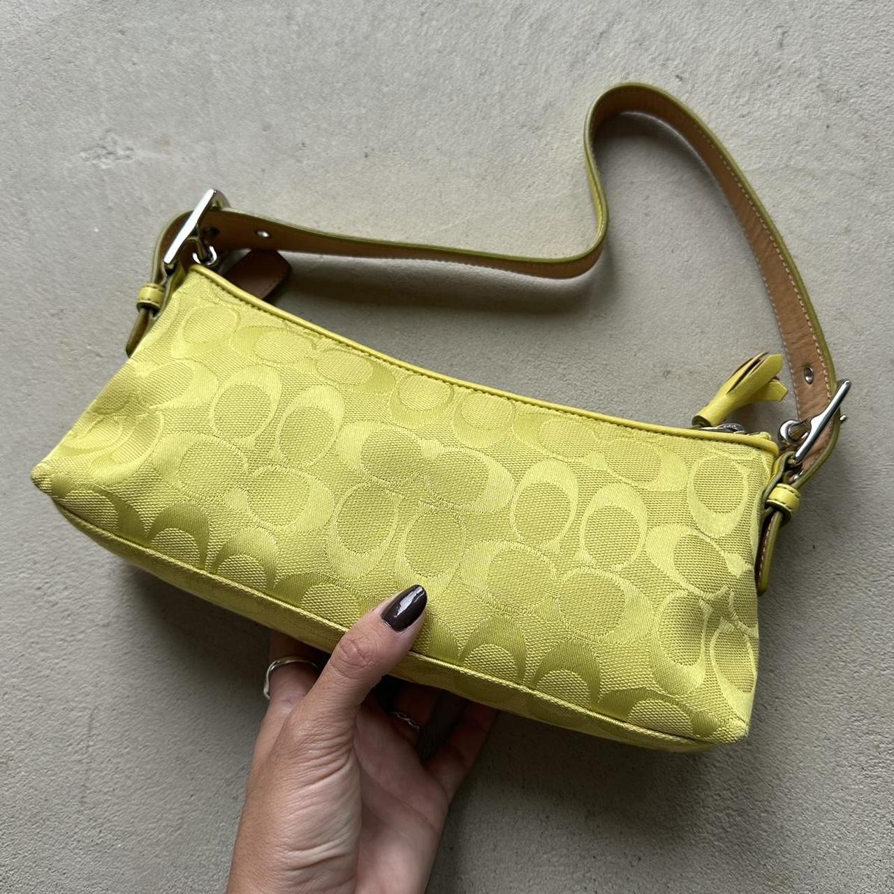 Rare Vintage Y2K Coach Neon Yellow Baguette Shoulder Bag