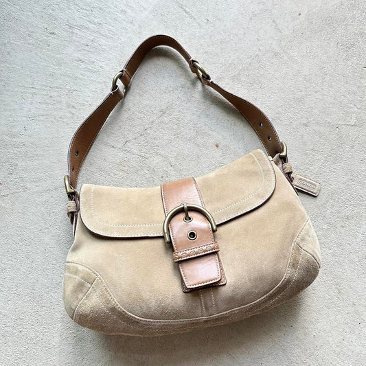 Vintage Y2K Coach Tan Suede Soho Shoulder Bag