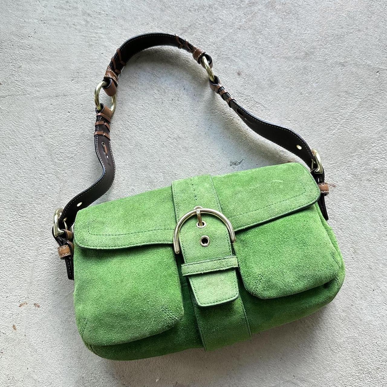 Vintage Y2K Coach Green Square Soho Suede Shoulder Bag