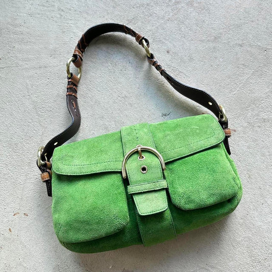 Vintage Y2K Coach Green Square Soho Suede Shoulder Bag