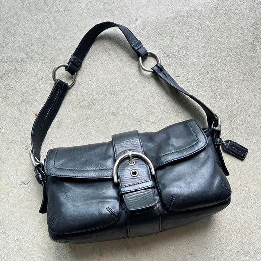 Vintage Y2K Coach Black Square Soho Leather Shoulder Bag