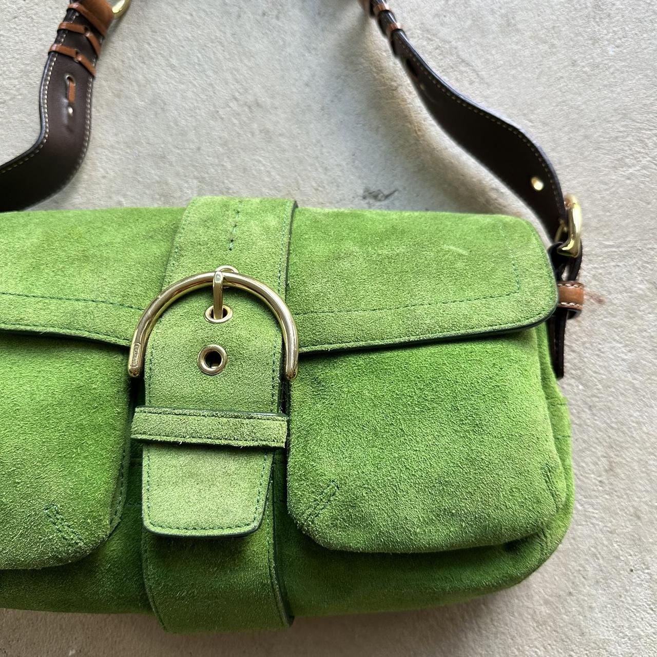 Vintage Y2K Coach Green Square Soho Suede Shoulder Bag