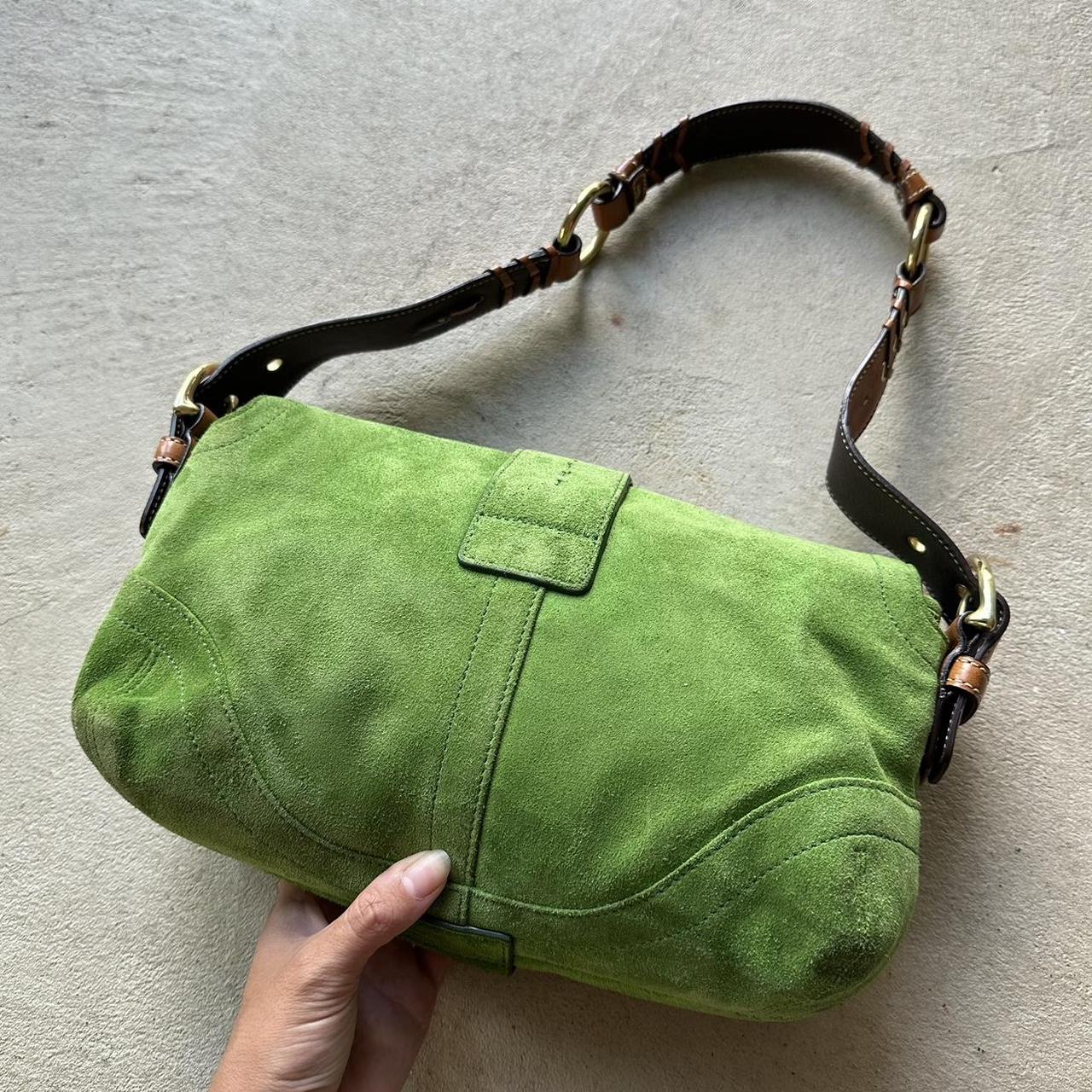 Vintage Y2K Coach Green Square Soho Suede Shoulder Bag