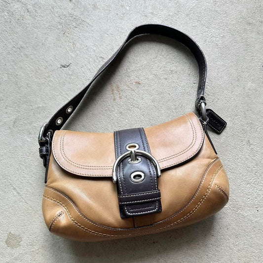 Vintage Y2K Coach Tan Leather Mini Soho Shoulder Bag