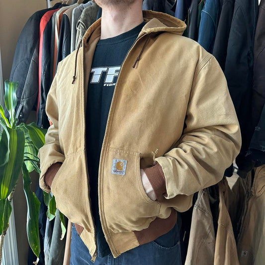 Vintage Carhartt Faded Tan Hooded Jacket -XL