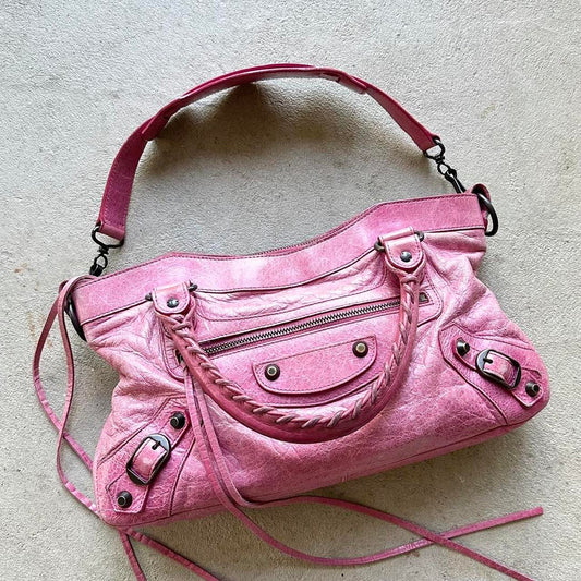 Vintage Y2K Balenciaga Pink Leather Mini City Shoulder Bag