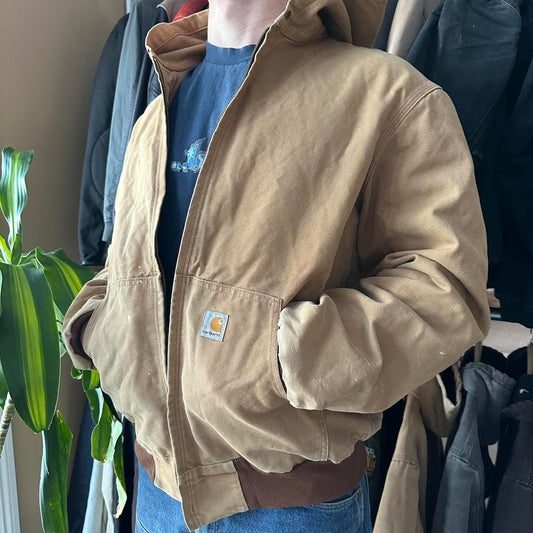 Vintage Carhartt Faded Tan Hooded Jacket - L